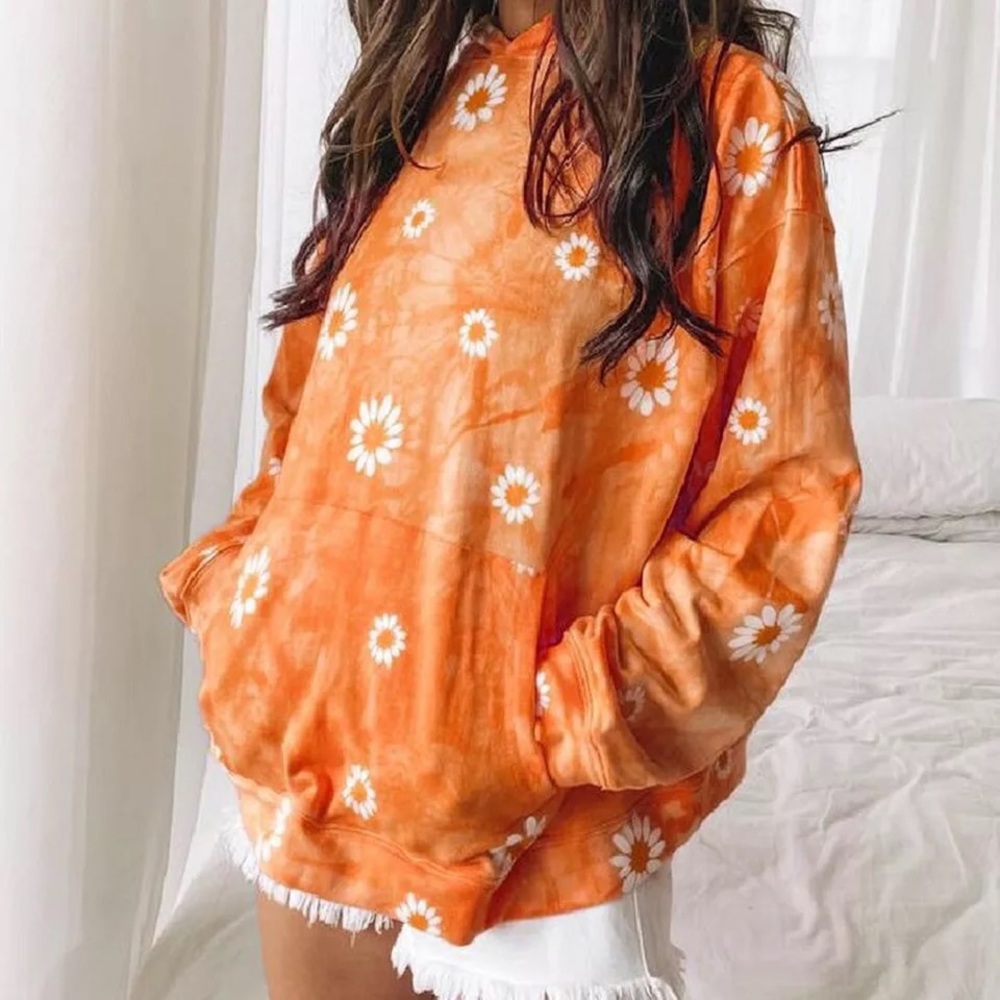 New Spring relaxed fit floral hoodie